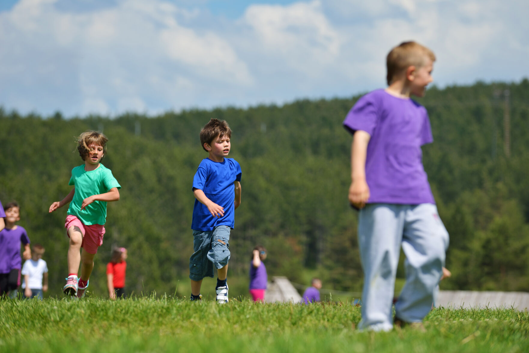 happy kids group have fun in nature